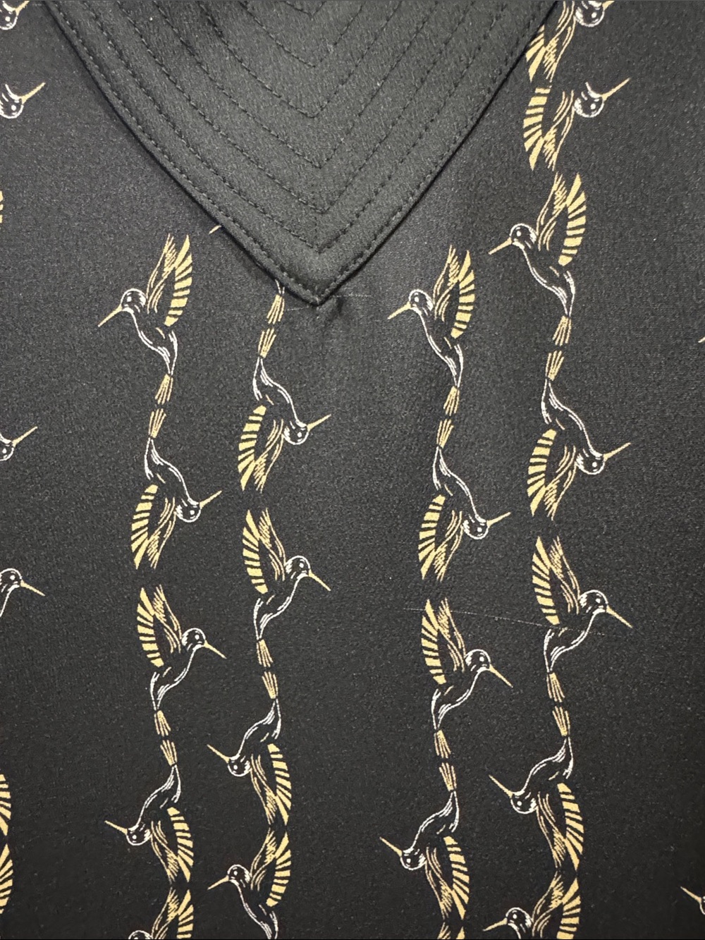Designed Billy Reid Black V-Neck Dress with Gibson Hummingbird Print - Picture 5 of 11